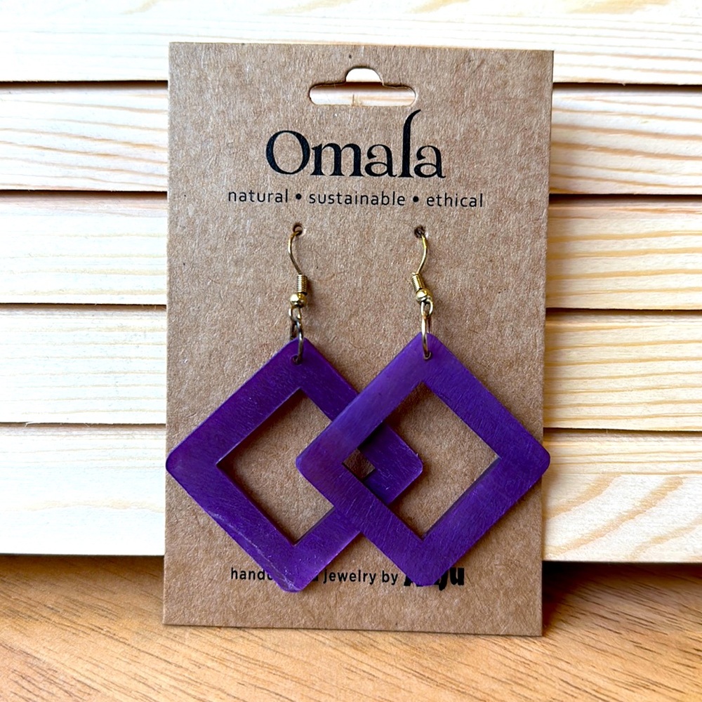 Ethically Made Anju Omala Bold & Brash Coast Earrings in purple.